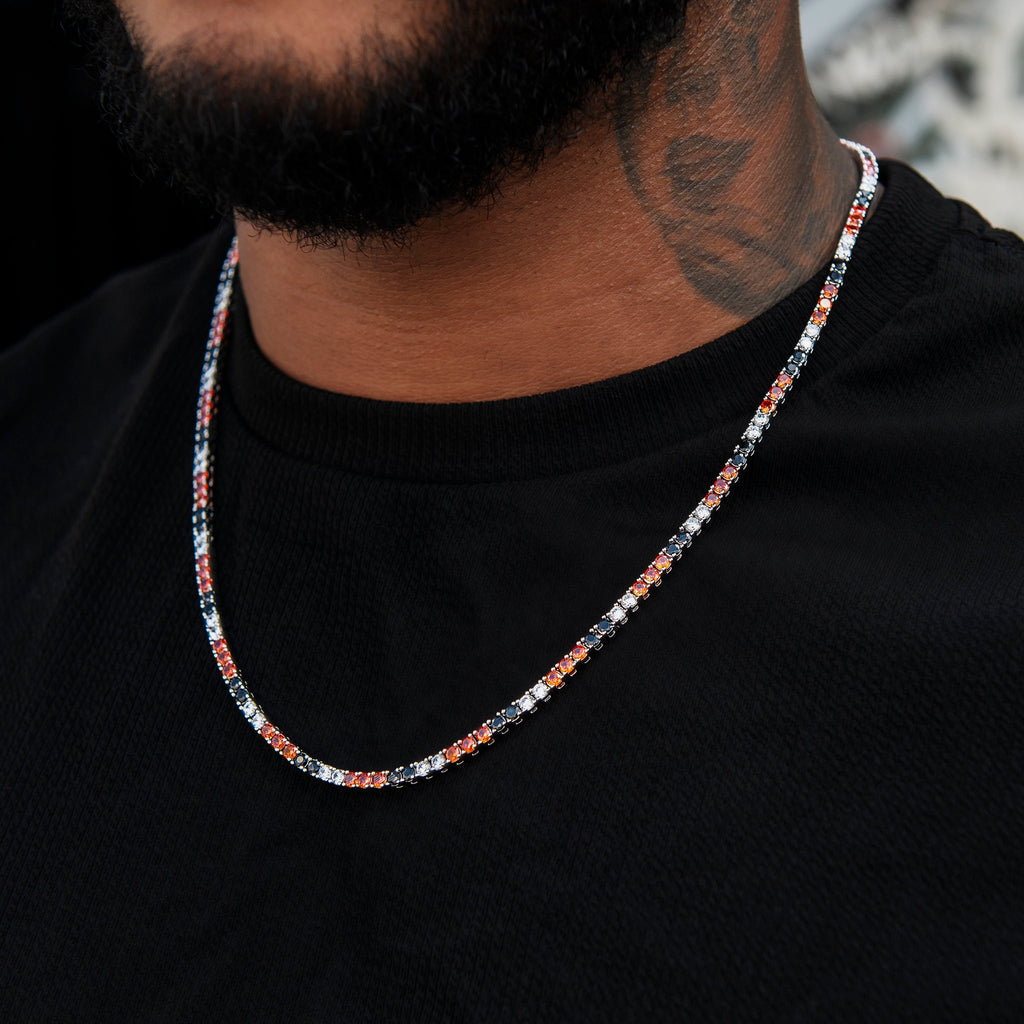 3MM Diamond Tennis Chain - Black Orange White